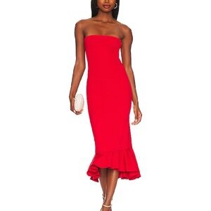 Superdown Strapless Red Midi Dress